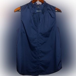 Ann Taylor | Navy Blue Sleeveless with Eyelet Collar and Deep V Neckline